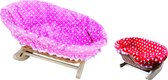 Rieten poppenwieg | Kinderspeelgoed | 47x31x20/28cm | Wilg naturel | Roze gestippeld beddengoed | Poppenwip, teddyberen | Kerstcadeau, Verjaardag | EU product