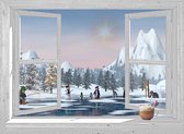 D&C Collection - 90x65 cm - kerstposter voor buiten - doorkijk - Bruin venster met kerstman en cocktails - strand - winter poster - kerst decoratie