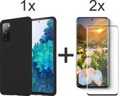 Samsung S20 hoesje - Samsung Galaxy S20 hoesje zwart case siliconen hoesjes cover hoes - Full Cover - 2x samsung s20 screenprotector