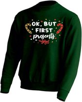 DAMES Kerst sweater -  OK BUT FIRST THE PRESENTS - kersttrui - GROEN - large -Unisex
