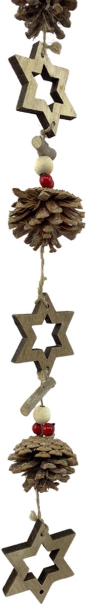 Kerst decoratie slinger - Garland Wood Star Christmas Tree | 85 cm | Extra lange kerst slinger van natuurlijke materialen | Bruin