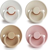 FRIGG | Fopspeen set 4 stuks | T1 | 0-6 maanden | Classic | Silicone | Bright White + Croissant + Cream + Baby Pink |