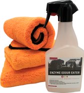 Set Microfiber droogdoeken voor uw huisdier plus ontgeurings spray voor uw meubilair. 1x 40X60 1x50x80 1x 500ml Enzyme odour eater