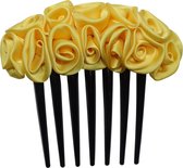 Jessidress® Insteekkammen Dames Haarschuifje met Satijnen Bloemen Haarspeld Dames Haarkam Haarclip Haarbloemen - Geel
