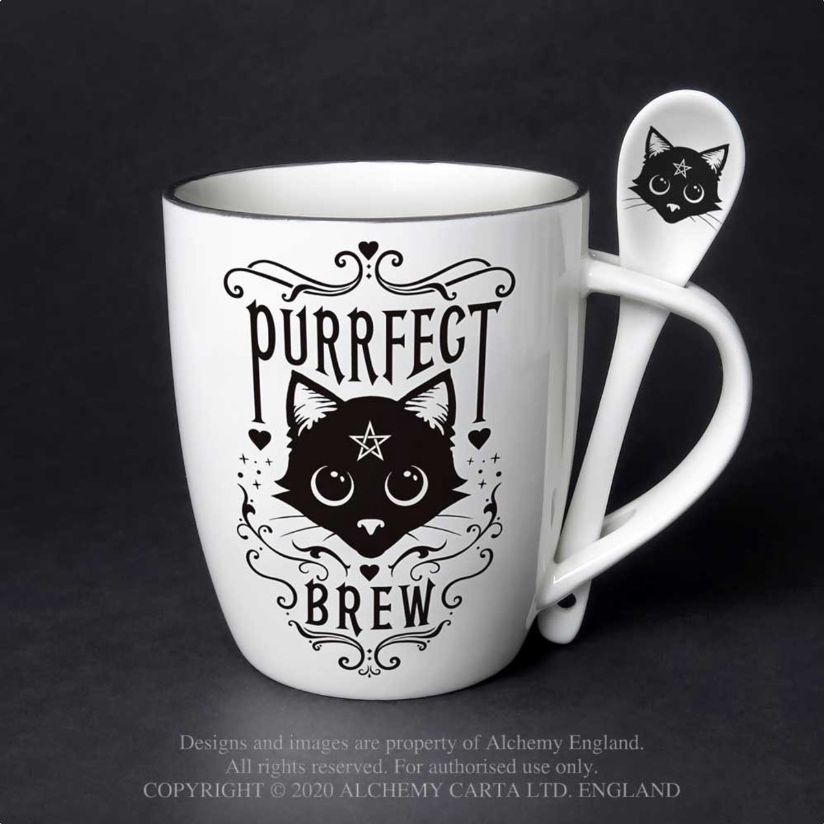 Alchemy England Purrfect Brew Kop wit-zwart Porselein -