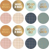 Grote Sluitzegel Kerst Goudfolie - 5 assorti | Warm Wishes  - Ruit – Merry x-mas – Ho Ho Ho – Let It Snow | Pasteltinten – Goud | Envelop sticker – Christmas – Bedankje | Cadeau – Gift – Cadeauzakje