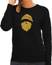 Kerstman hoofd Kerst trui - zwart met gouden glitter bedrukking - dames - Kerst sweaters / Kerst outfit XL