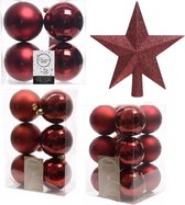 Kerstversiering kunststof kerstballen met piek donkerrood 6-8-10 cm pakket van 45x stuks - Kerstboomversiering