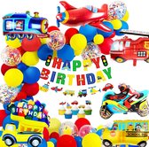 Verjaardag Versiering Jongens - Feestpakket - Slingers - Confetti Ballonnen - Voertuigen Cars - Happy Birthday - Kinderfeest