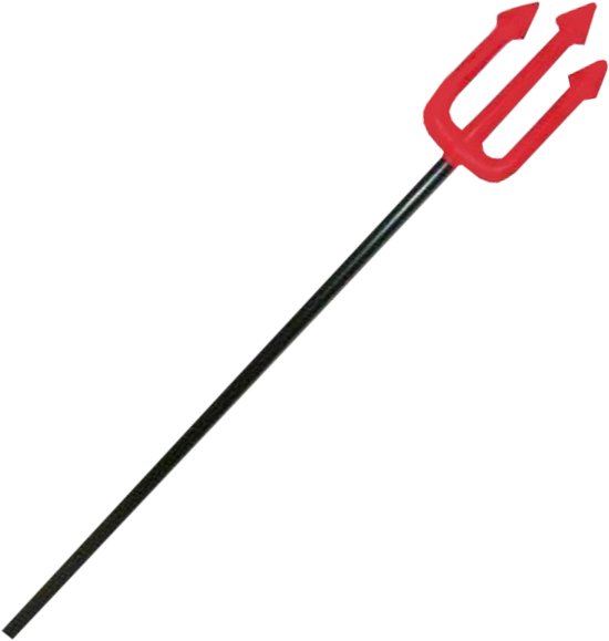 Trident rouge de diable avec manche noir.