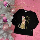 Shirt kerst baby-kind-kerstkleding-luipaard met naam in goud glitter-Maat 92