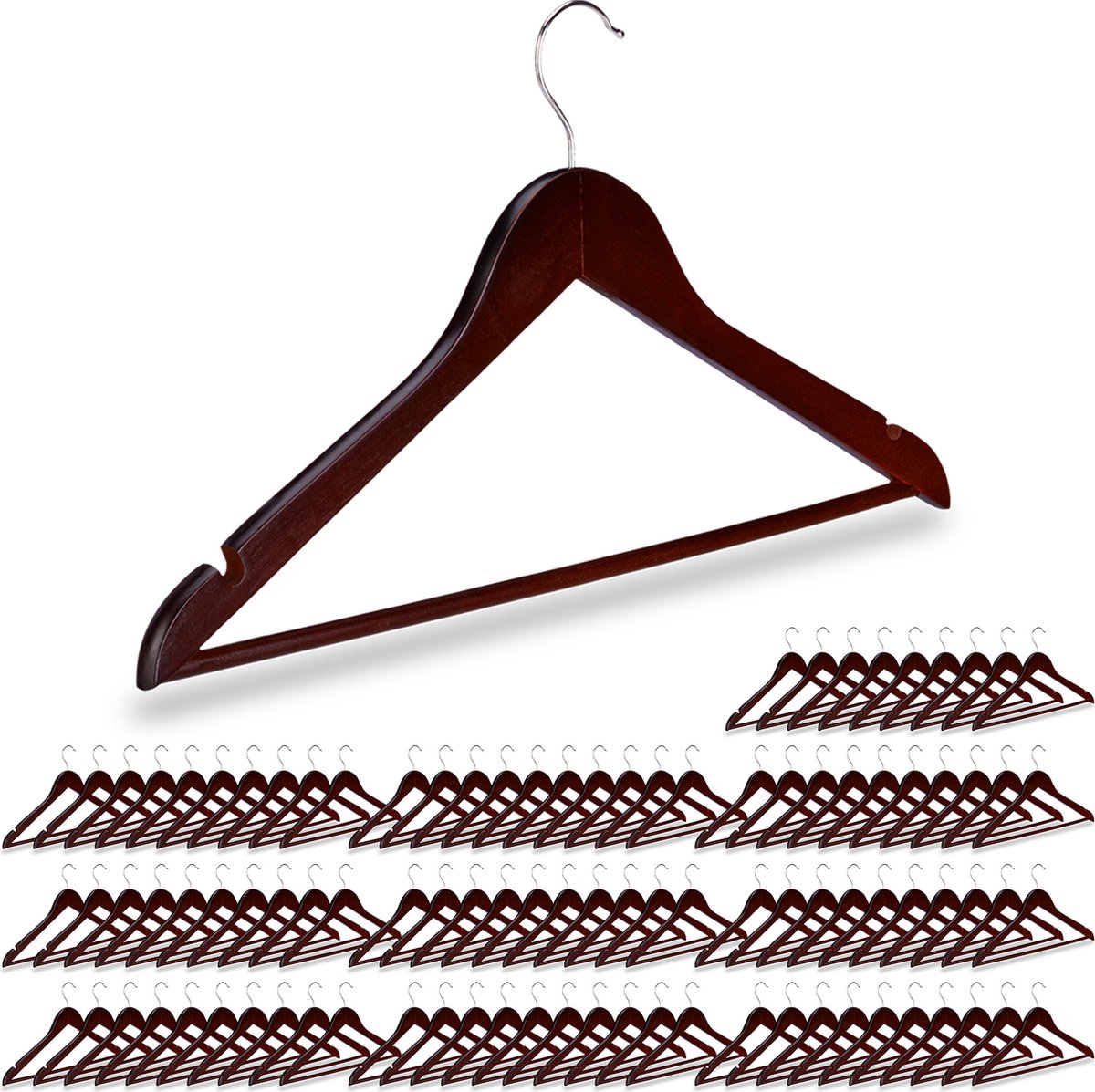 kledinghangers hout - set van 100 - broeklat - kleerhangers bruin - draaibaar