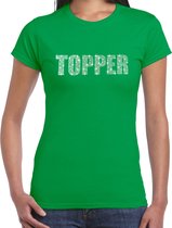 Glitter Topper t-shirt groen met steentjes/ rhinestones voor dames - Glitter kleding/ foute party outfit S