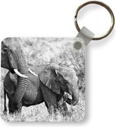 Sleutelhanger - Olifant - Dieren - Gras - Zwart wit - Plastic - Rond - Uitdeelcadeautjes