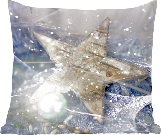 Sierkussens - Kussentjes Woonkamer - 60x60 cm - Een kerstster met ijzel - Kerstversiering - Kerstdecoratie voor binnen - Woonkamer