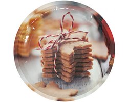 Kerstschalen van blik met hoog opstaande rand - 2 stuks - motief koekjes en kerstballen
