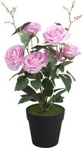 Passion for Deco Kunstplant Kunstplanten - Kunstplantjes - Rozenstruik Struik Roze - Nepplanten voor binnen - Alle seizoenen - 52 cm hoog