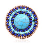 Handgemaakte verstelbare Ibiza ring blauw met turkoois leer en touw