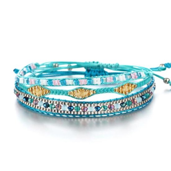 Dames multilayer armband van touw met multicolor turquoise kristallen