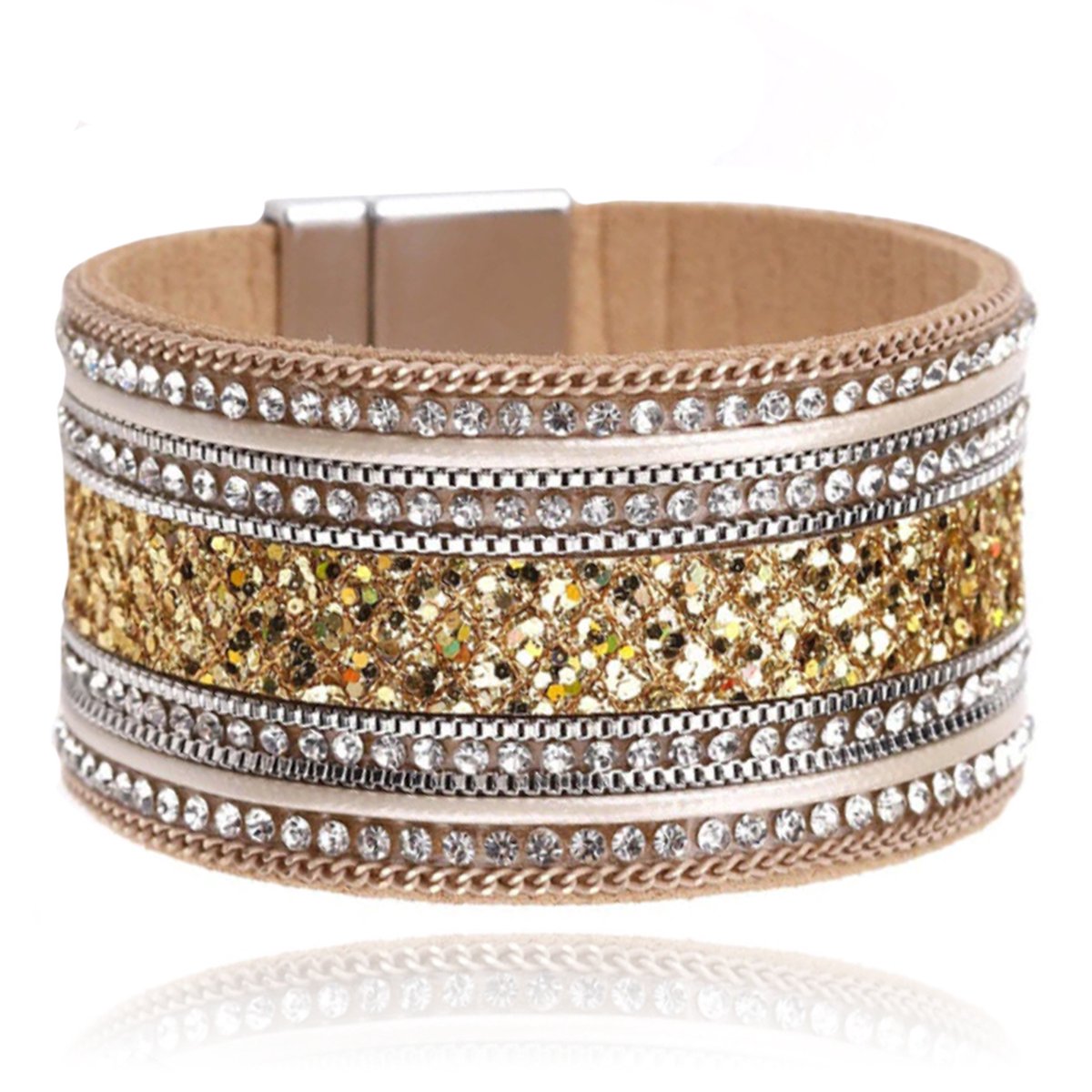 Kaki brede dames armband met kristallen Bohemian stijl