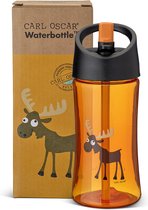 Carl Oscar waterfles / drinkfles - 0.35 liter - kunststof - oranje - eland - D 7.1 cm - H 17.5 cm