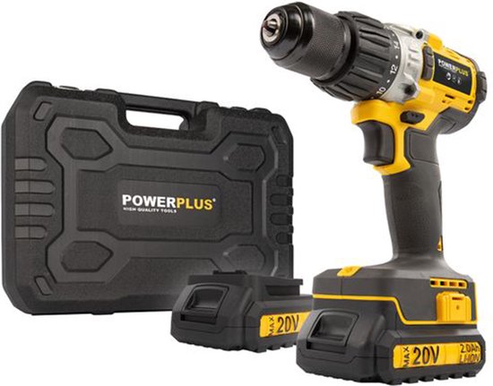 Powerplus POWX00450 - Perceuse à percussion sans fil - 20V - 2 batteries -  moteur sans
