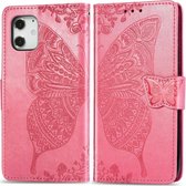 Mobiq - Premium Butterfly Wallet Hoesje iPhone 12 / iPhone 12 Pro 6.1 inch | Roze