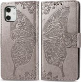 Mobiq - Premium Butterfly Wallet Hoesje iPhone 12 Mini - Grijs