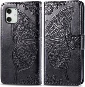Mobiq - Premium Butterfly Wallet Hoesje iPhone 12 Mini - Zwart