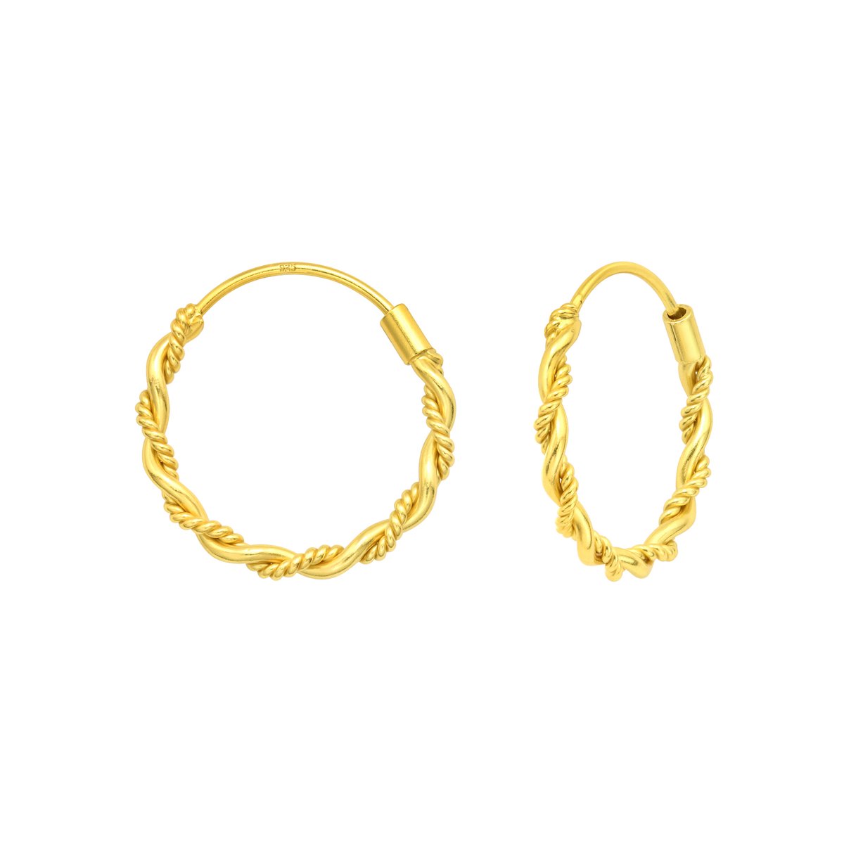 Ringoorbellen ''twisted earrings'' gold plated on 925 sterling silver, 16mm