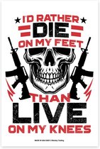 Lucky Shot USA - "I'd rather die on my feet than live on my knees" - Magneetsticker 10x15cm (zwart-wit-rood)
