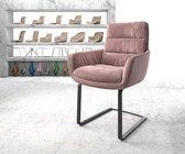 Gestoffeerde-stoel Abelia-Flex met armleuning sledemodel vlak zwart fluweel rosé