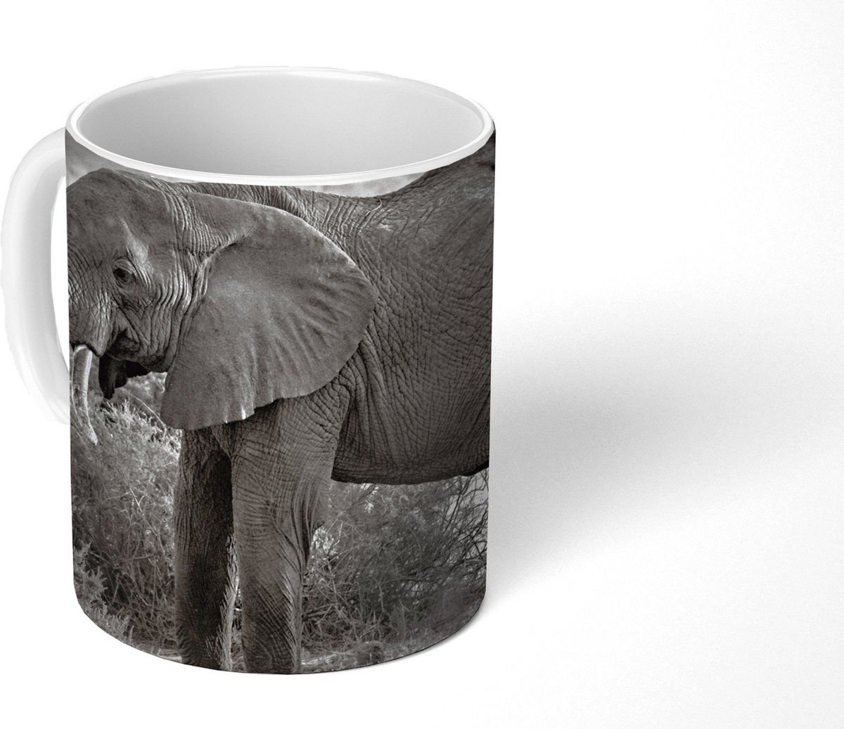 Mok - Koffiemok - Profiel van een olifant in zwart-wit - Mokken - 350 ML - Beker - Koffiemokken - Theemok
