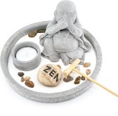 Mini Zen Tuin Japans Rond met Lachende Boeddha (8 cm)
