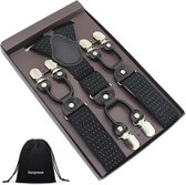 Luxe chique - heren bretels - zwart met witte stippen - zwart leer - 6 stevige clips - bretels mannen - Sorprese