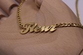 Bixorp Me Ketting met naam hanger Fleur Goudkleurig - Stainless Steel / Roestvrij Staal ketting - Cadeau voor haar