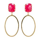 Le Rêve Amsterdam Oorstekers met fuchsia Chalcedoon - oorbellen - steen - Goud