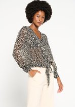 LOLALIZA Blouse met print en strik - Zwart - Maat 38