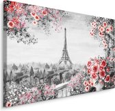 Schilderij - Prachtig uitzicht op de Eiffeltoren, Parijs II (Print op canvas), zwart-wit/roze, 4 maten
