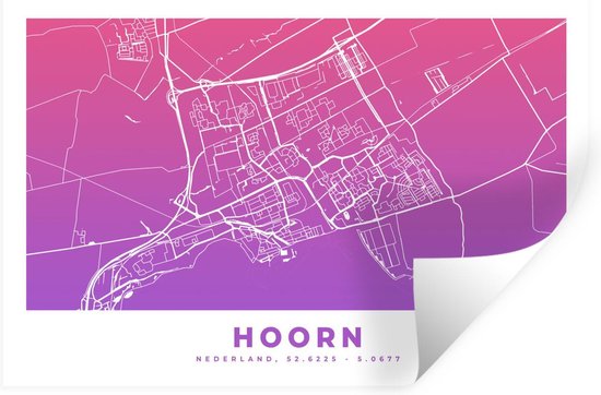 Stickers muraux - Plan de la ville - Hoorn - Violet - Nederland - 30x20 cm - Feuille adhésive - Carte