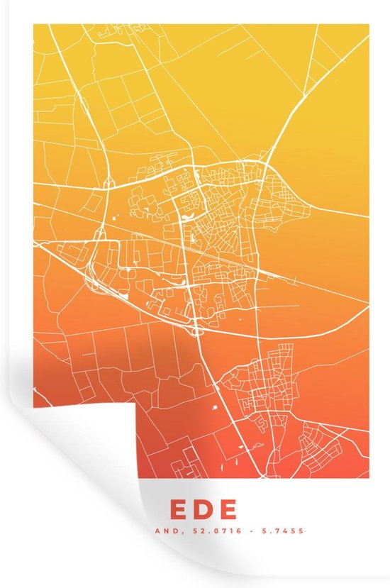 Stickers muraux - Plan de la ville - Ede - Nederland - Jaune - 20x30 cm - Feuille adhésive - Carte