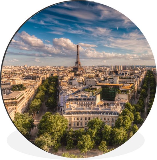 WallCircle - Wandcirkel - Muurcirkel - Eiffeltoren - Parijs - Huis - Aluminium - Dibond - ⌀ 90 cm - Binnen en Buiten