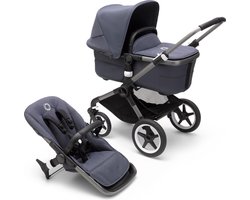 Bugaboo Fox 3, Comfortabele 2-in-1 Reissysteem: Lichte comfort Kinderwagen & Geavanceerde Breezy Reiswieg, Graphite Chassis, Stormy Blue Bassinet & Zonnekap