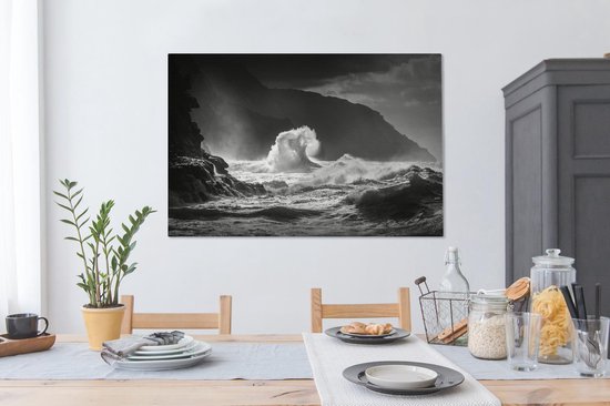 Hautes vagues à Hawaii 140x90 cm - Tirage photo sur toile (Décoration murale salon / chambre)