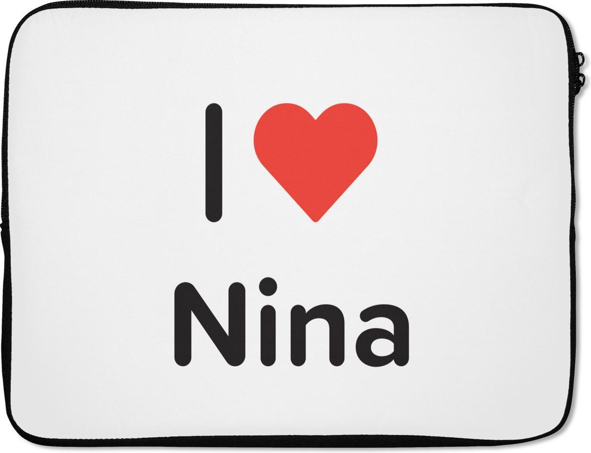 Laptophoes 15.6 inch - I love - Nina - Meisje - Laptop sleeve - Binnenmaat 37x26 cm - Zwarte achterkant