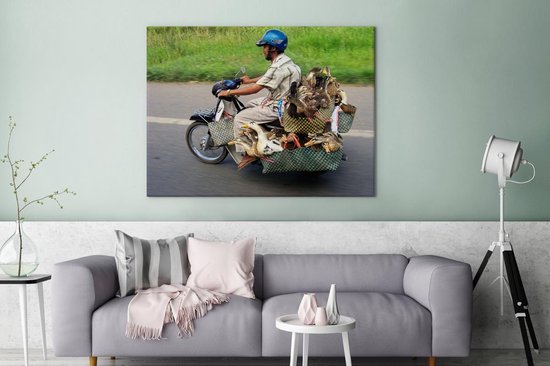 Canards en moto 160x120 cm - Tirage photo sur toile (Décoration murale salon / chambre) / Animaux domestiques Peintures sur toile XXL / Groot format!