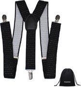Luxe chique bretels - Zwart stip wit - Sorprese - zwart leer - 3 extra stevige clips - heren - unisex