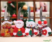 Kerstfiguren bestekhouder - Kerst bestekhouder - servies houder -  Bestekhouder Kerstmutsjes Kersthandschoentjes Kerstfiguren - kersttafel decoratie - 4 persoons