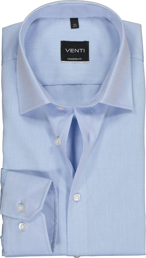 VENTI modern fit overhemd - mouwlengte 7 - lichtblauw - Strijkvrij - Boordmaat: