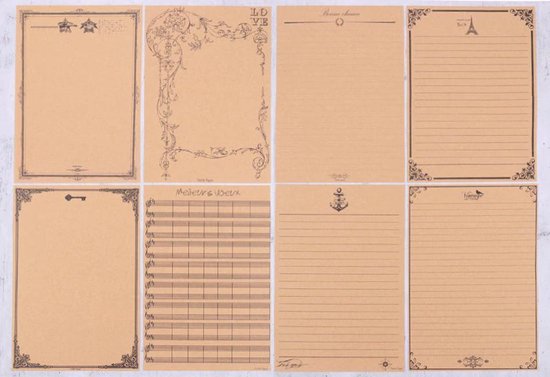 Vintage schrijfpapier A5 formaat - 8 stuks - Briefpapier - Kraft - Retro -  Postpapier... | bol